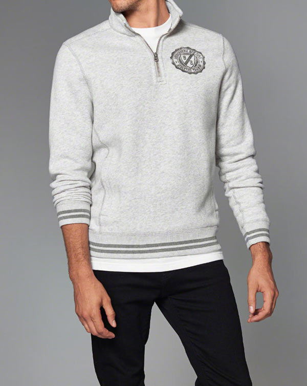 アバクロ Abercrombie＆Fitch アバクロンビー＆フィッチ トレーナー ハーフジッププルオーバー ：Half-Zip Pullover -  Light Grey