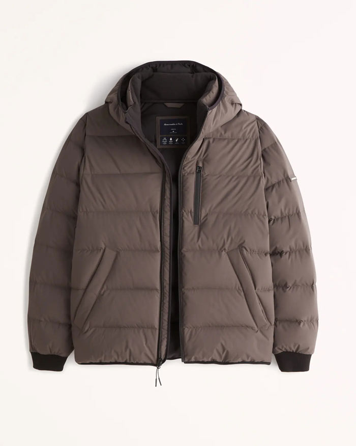 アバクロ Abercrombie＆Fitch アバクロンビー＆フィッチ ライトウェイト フーデッドダウンジャケット Down Lightweight  Hooded Puffer ブラウン