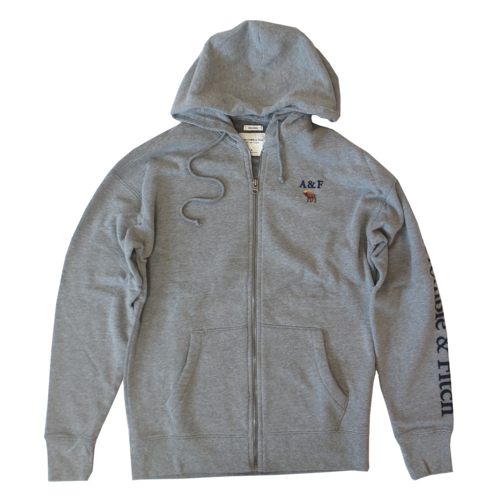 アバクロ Abercrombie＆Fitch アバクロンビー＆フィッチ ジップアップパーカー AF Zip Up Logo Hoodie Grey  グレー