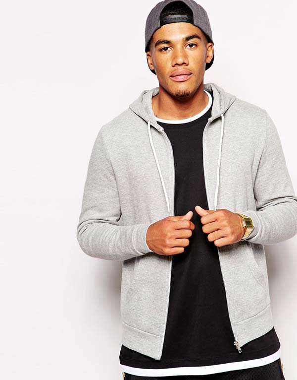 エイソス ASOS メンズ パーカー：ASOS Zip Up Hoodie - Grey