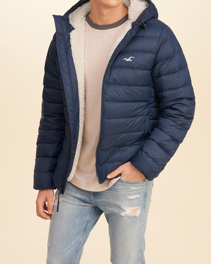 ホリスター Hollister アウター ダウンジャケット：Sherpa Lined Down Puffer Jacket - Navy